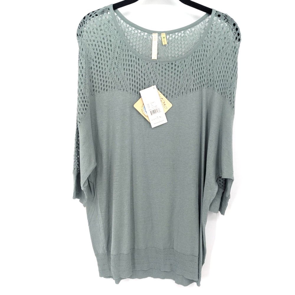 Aventura Sweater Womens XL Green Surf Aiden Open Knit Organic Cotton Lightweight